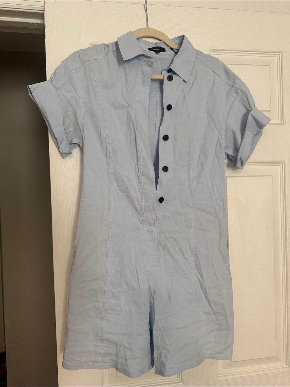 Theory Light Blue Short-Sleeve Romper